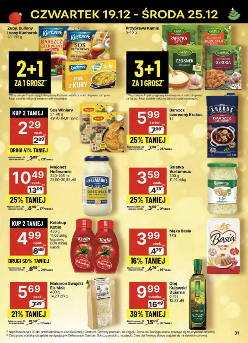 Gazetka promocyjna Delikatesy Centrum - ważna 19.12 do 25.12.2024 - strona 25 - produkty: Basia, Bulion, Gin, Kamis, Kucharek, Kujawski, Lion, Majonez, Mąka, Makaron, Olej, Rum, Sałat, Sałatka, Sos