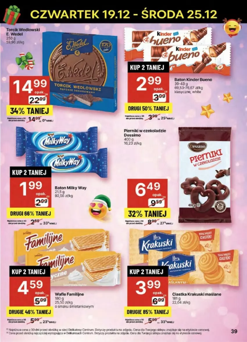 Gazetka promocyjna Delikatesy Centrum - ważna 19.12 do 25.12.2024 - strona 33 - produkty: Baton, Ciastka, Fa, Kinder, Kinder Bueno, Krakus, Krakuski, Milky Way, Piernik, Pierniki w czekoladzie, Rum, Wafle