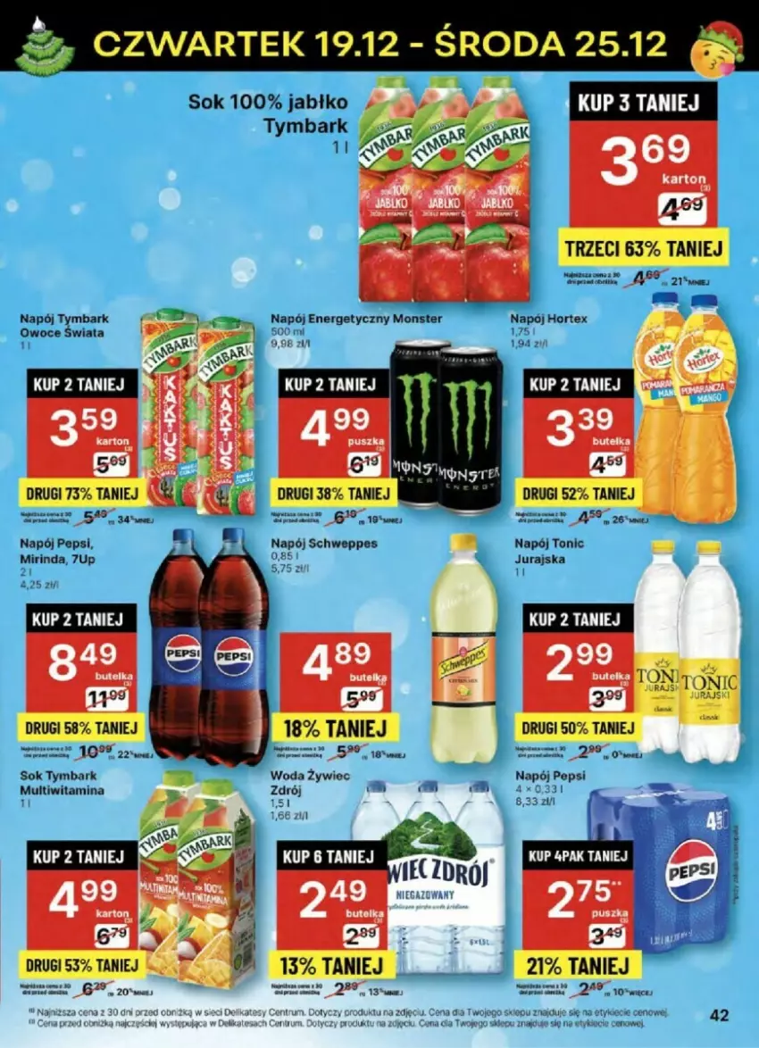 Gazetka promocyjna Delikatesy Centrum - ważna 19.12 do 25.12.2024 - strona 37 - produkty: 7up, Hortex, Mirinda, Napój, Napój energetyczny, Owoce, Pepsi, Rum, Schweppes, Sok, Tymbark, Woda