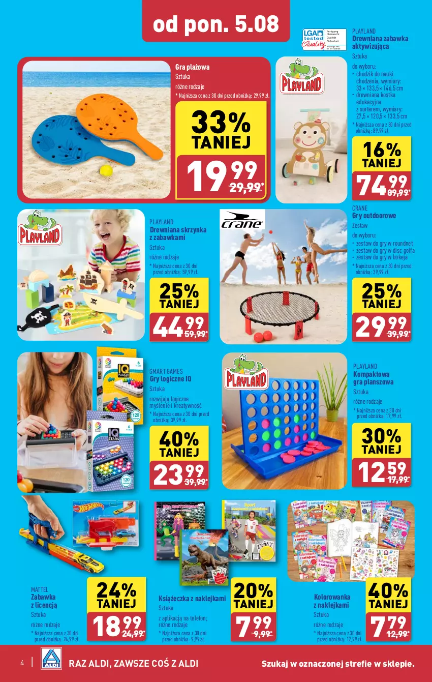 Gazetka promocyjna Aldi - Lato SUPER CEN - ważna 05.08 do 17.08.2024 - strona 4 - produkty: Chodzik, Fa, Gra, Gry, Klej, Kolorowanka, Mattel, Telefon, Zabawka