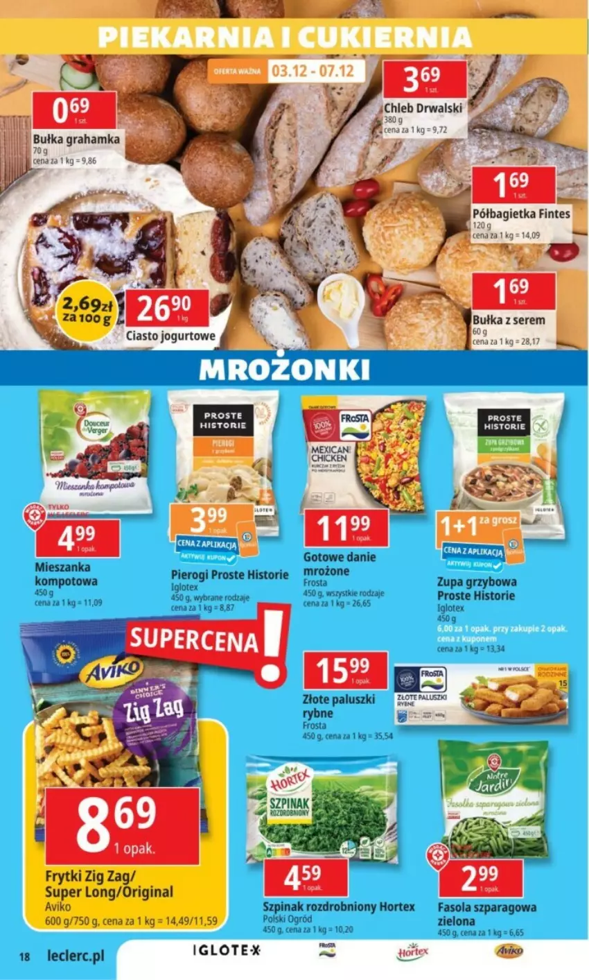 Gazetka promocyjna E Leclerc - ważna 03.12 do 15.12.2024 - strona 10 - produkty: Bagietka, Bułka, Chleb, Fa, Fasola, Fasola szparagowa, Frosta, Frytki, Gin, Hortex, Ogród, Pierogi, Półbagietka, Ser, Szpinak, Zupa