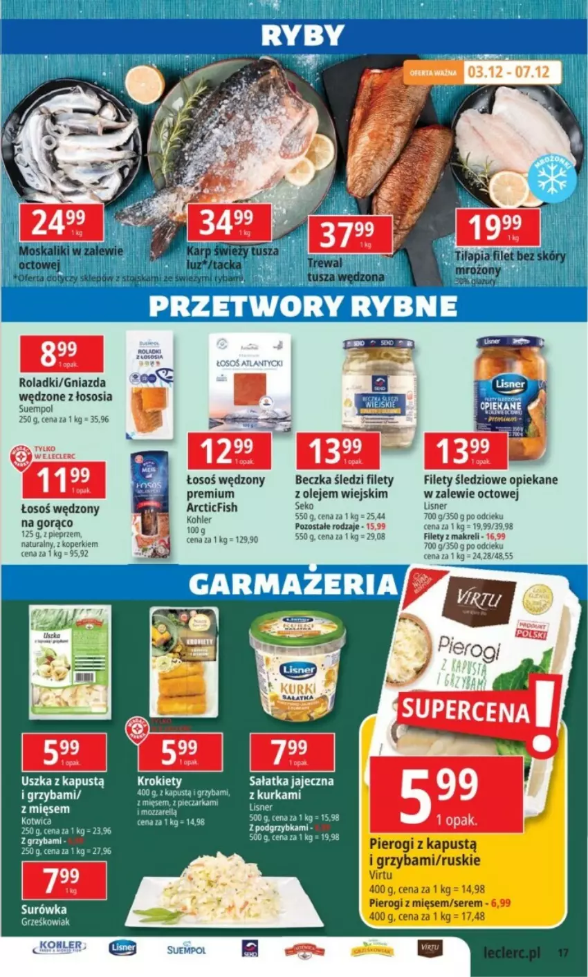 Gazetka promocyjna E Leclerc - ważna 03.12 do 15.12.2024 - strona 9 - produkty: Kapustą, Lisner, Olej, Piec, Pieczarka, Pieprz, Pierogi, Sałat, Sałatka, SEKO, Ser, Sos, Suempol, Virtu