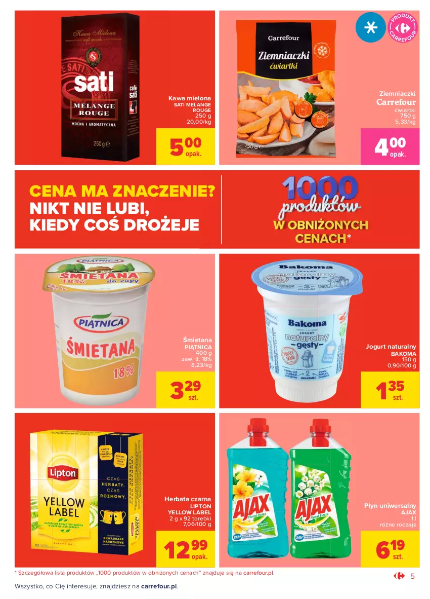 Gazetka promocyjna Carrefour - Gazetka Otwieramy się - ważna 22.06 do 03.07.2021 - strona 5 - produkty: Ajax, Bakoma, Herbata, Herbata czarna, Jogurt, Jogurt naturalny, Kawa, Kawa mielona, Lipton, Piątnica, Sati