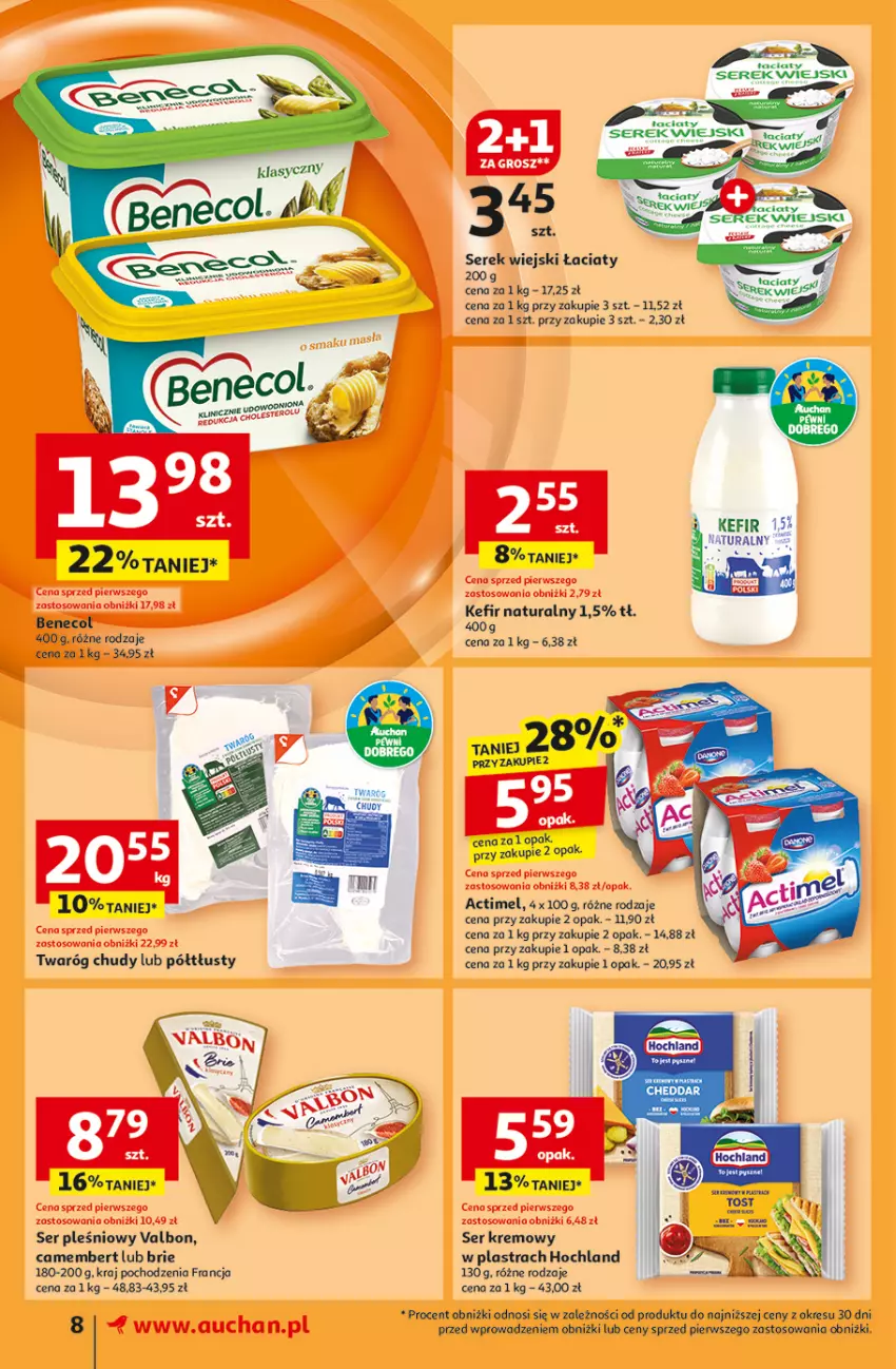 Gazetka promocyjna Auchan - Pewność Niskich Cen Supermarket - ważna 20.02 do 26.02.2025 - strona 10 - produkty: Actimel, Brie, Camembert, Hochland, Kefir, Kefir naturalny, Ser, Ser pleśniowy, Serek, Serek wiejski, Twaróg, Twaróg chudy