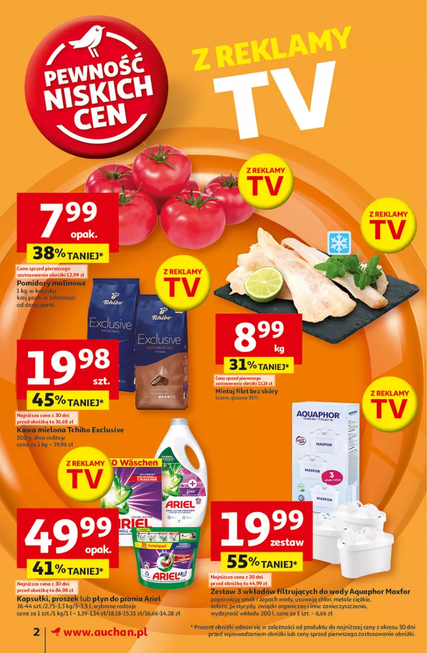 Gazetka promocyjna Auchan - Pewność Niskich Cen Supermarket - ważna 20.02 do 26.02.2025 - strona 2 - produkty: Aquaphor, Ariel, Glazura, Kawa, Kawa mielona, Lazur, Mintaj, Płyn do prania, Tchibo