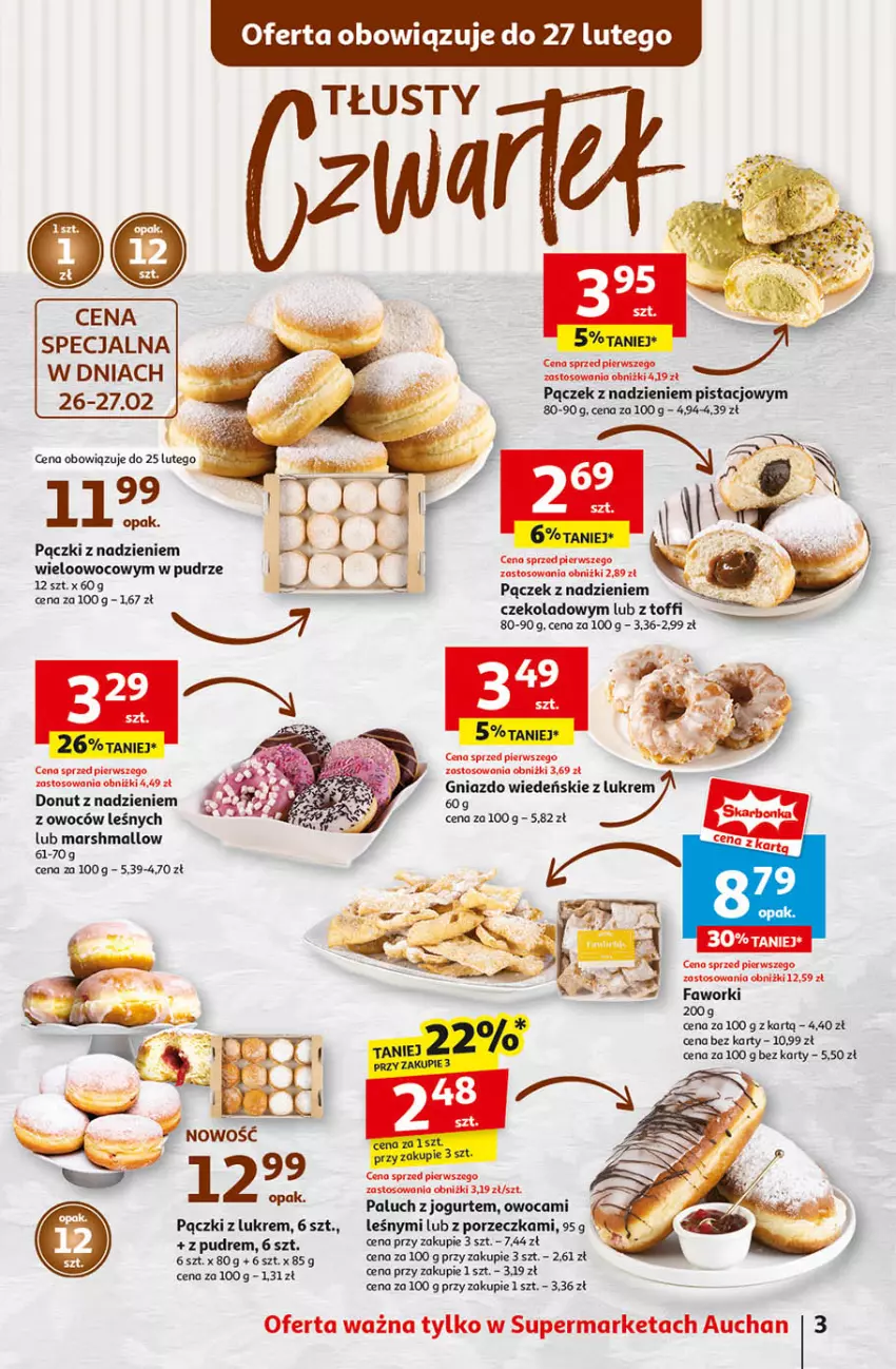 Gazetka promocyjna Auchan - Pewność Niskich Cen Supermarket - ważna 20.02 do 26.02.2025 - strona 3 - produkty: Donut, Fa, Faworki, Jogurt, Mars, Pączek, Por