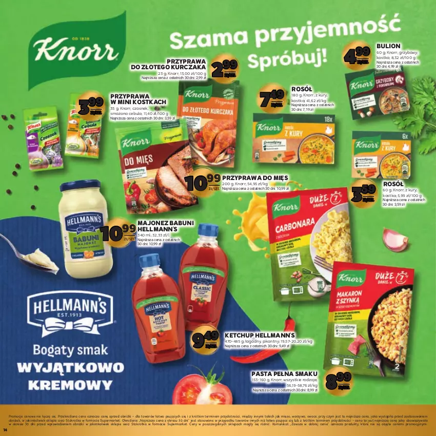 Gazetka promocyjna Stokrotka - 30 lat razem! - ważna 12.09.2023 do 25.09.2024 - strona 14 - produkty: Babuni, Bulion, Cebula, Czosnek, Hellmann’s, Ketchup, Knorr, Kurczak, Lion, Majonez, Mięso, Owoce, Rosół, Warzywa