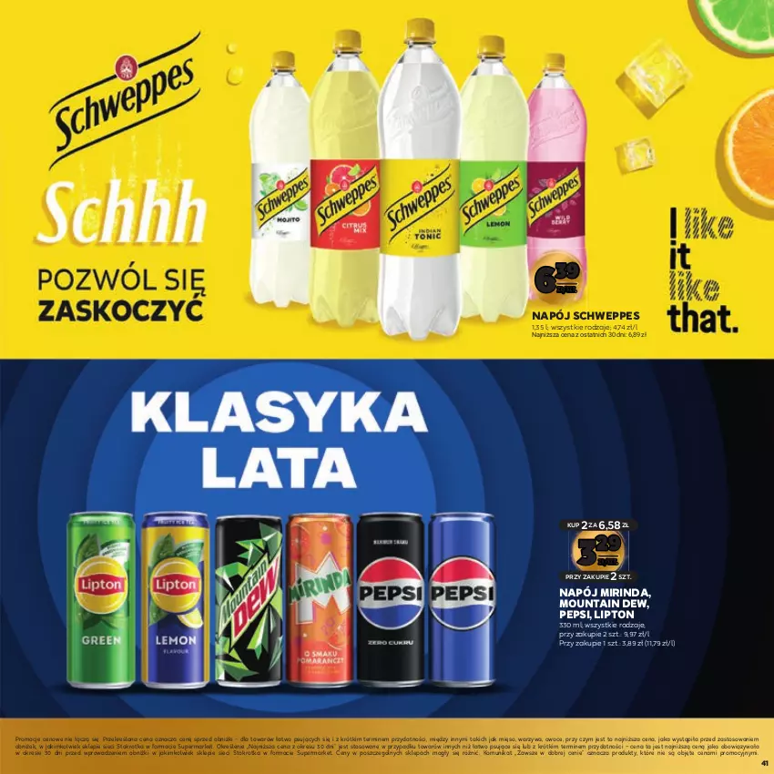 Gazetka promocyjna Stokrotka - 30 lat razem! - ważna 12.09.2023 do 25.09.2024 - strona 41 - produkty: Lipton, Mięso, Mirinda, Napój, Owoce, Pepsi, Schweppes, Warzywa