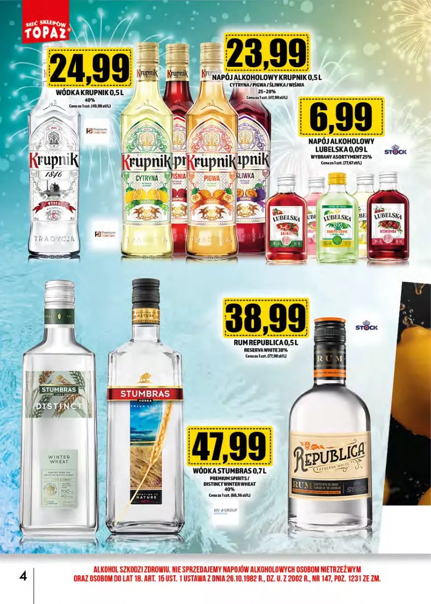 Gazetka promocyjna Topaz - Gazetka - ważna 01.01 do 31.01.2025 - strona 4 - produkty: Napój, Rum, Ser, Wódka