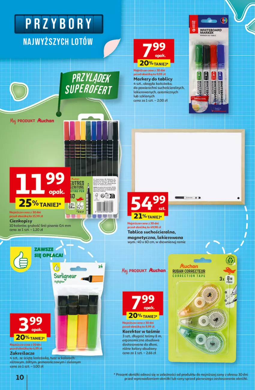 Gazetka promocyjna Auchan - Odlotowe ceny na start szkoły Hipermarket - ważna 14.08 do 20.08.2025 - strona 10 - produkty: Lakier, Marker, Tablica suchościeralna, Tusz
