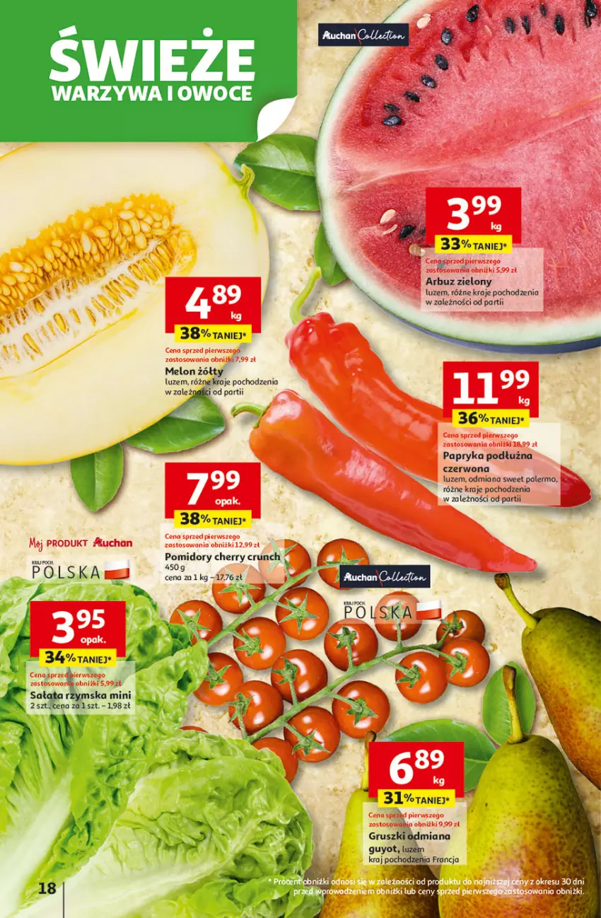 Gazetka promocyjna Auchan - Odlotowe ceny na start szkoły Hipermarket - ważna 14.08 do 20.08.2025 - strona 18 - produkty: Arbuz, LG, Melon, Owoce, Papryka, Papryka podłużna, Pomidory, Warzywa, Warzywa i owoce
