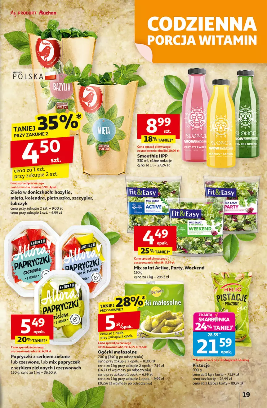 Gazetka promocyjna Auchan - Odlotowe ceny na start szkoły Hipermarket - ważna 14.08 do 20.08.2025 - strona 19 - produkty: Bazyl, Bazylia, Helio, HP, Kolendra, Mięta, Pietruszka, Pistacje, Sałat, Ser, Smoothie