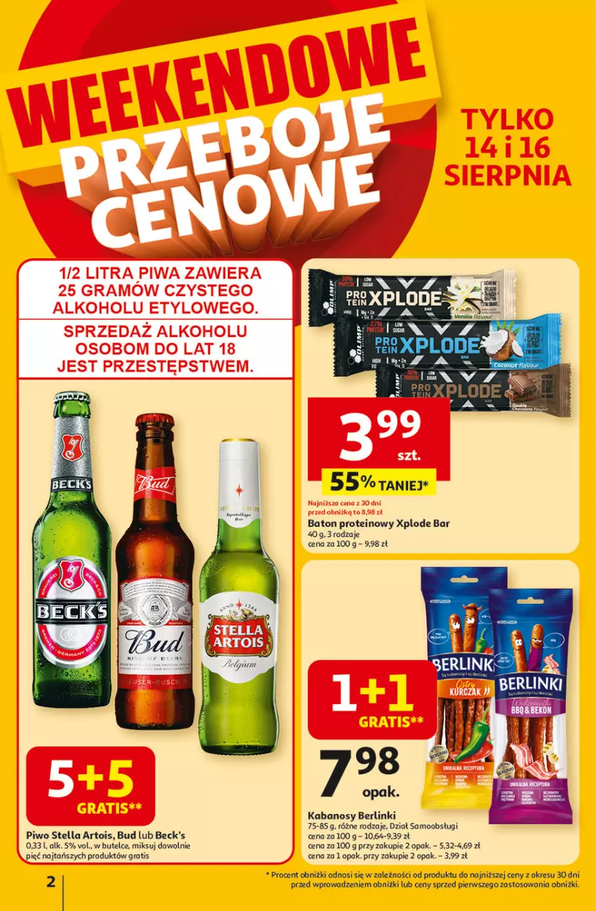 Gazetka promocyjna Auchan - Odlotowe ceny na start szkoły Hipermarket - ważna 14.08 do 20.08.2025 - strona 2 - produkty: Baton, Berlinki, Gra, Kabanos, Piwo