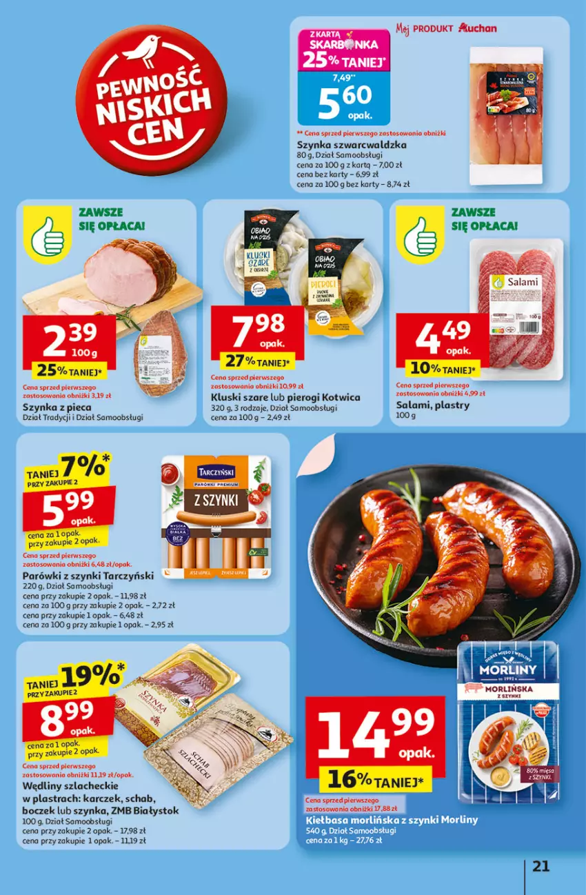 Gazetka promocyjna Auchan - Odlotowe ceny na start szkoły Hipermarket - ważna 14.08 do 20.08.2025 - strona 21 - produkty: Boczek, Kiełbasa, Parówki, Piec, Pierogi, Salami, Szynka, Tarczyński
