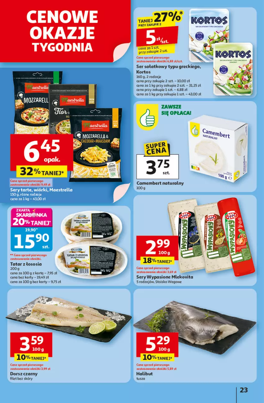 Gazetka promocyjna Auchan - Odlotowe ceny na start szkoły Hipermarket - ważna 14.08 do 20.08.2025 - strona 23 - produkty: Camembert, Dorsz, Halibut, HP, Mleko, Mlekovita, Sałat, Ser, Sos, Tusz