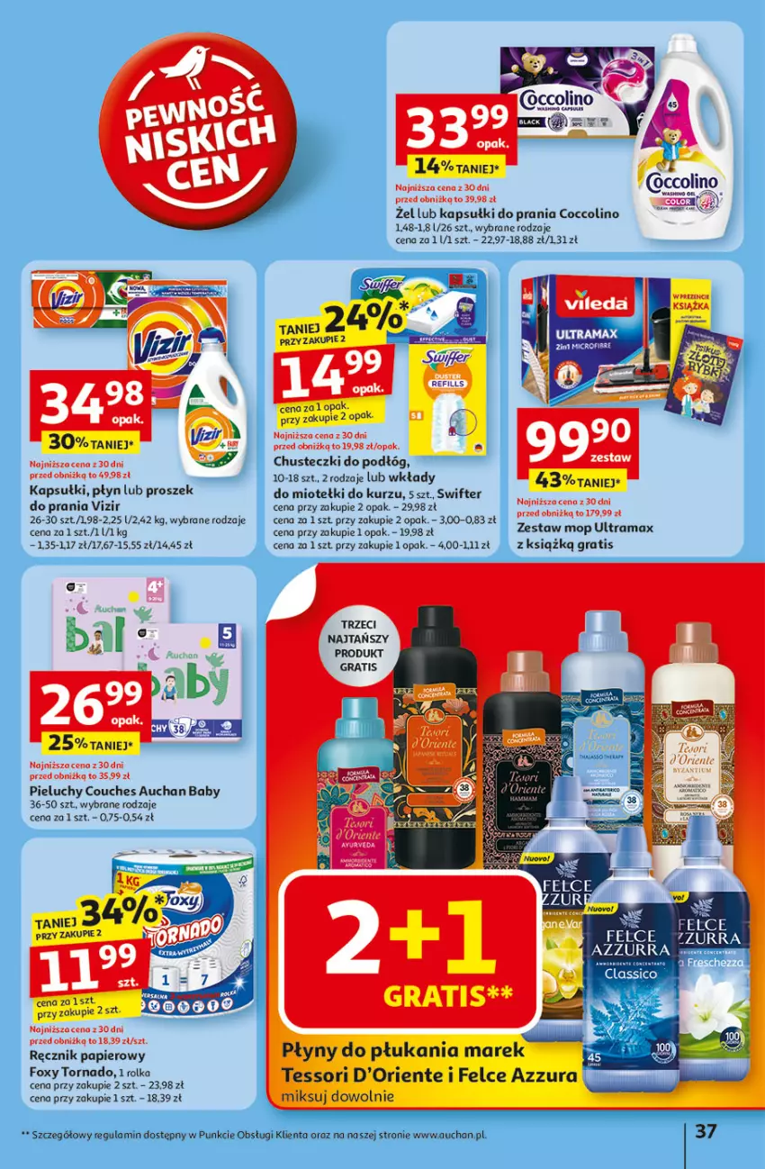 Gazetka promocyjna Auchan - Odlotowe ceny na start szkoły Hipermarket - ważna 14.08 do 20.08.2025 - strona 37 - produkty: Chusteczki, Coccolino, Foxy, Gra, Kapsułki do prania, Mop, Papier, Pieluchy, Proszek do prania, Rama, Ręcznik, Vizir