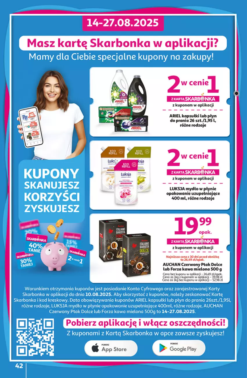 Gazetka promocyjna Auchan - Odlotowe ceny na start szkoły Hipermarket - ważna 14.08 do 20.08.2025 - strona 42 - produkty: Ariel, Kawa, Kawa mielona, Luksja, Mydło, Mydło w płynie, Płyn do prania