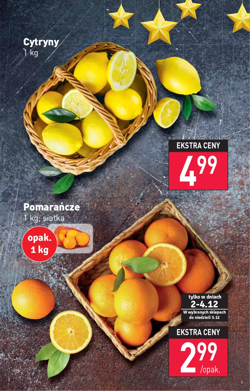 Gazetka promocyjna Stokrotka - Market - ważna 02.12 do 08.12.2021 - strona 5 - produkty: Cytryny, Pomarańcze, Siatka