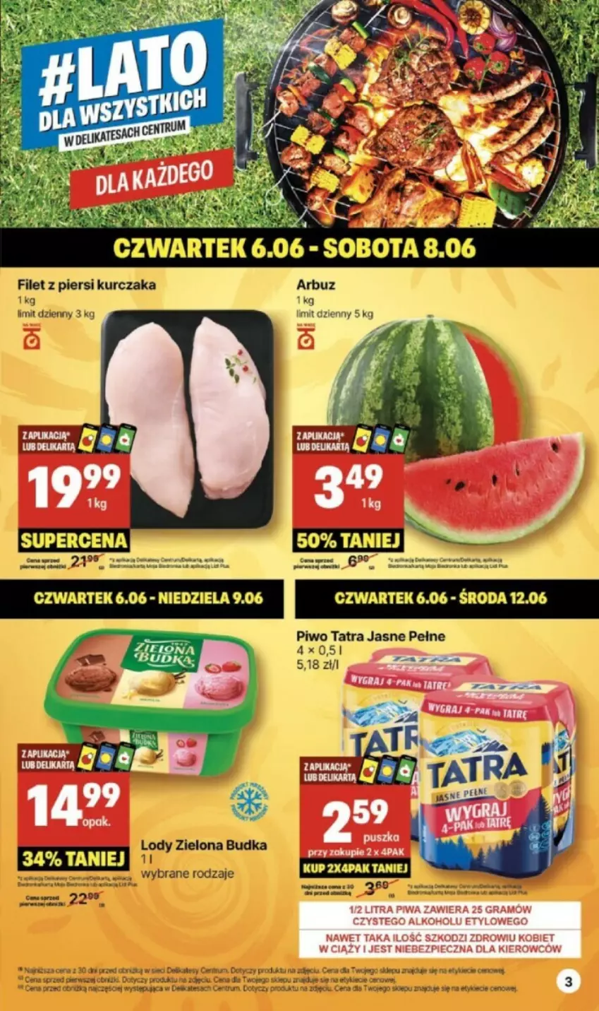 Gazetka promocyjna Delikatesy Centrum - ważna 03.06 do 16.06.2024 - strona 23 - produkty: Arbuz, Filet z piersi kurczaka, Gin, Kurczak, Lody, Piwo, Por, Rum, Tatra, Zielona Budka