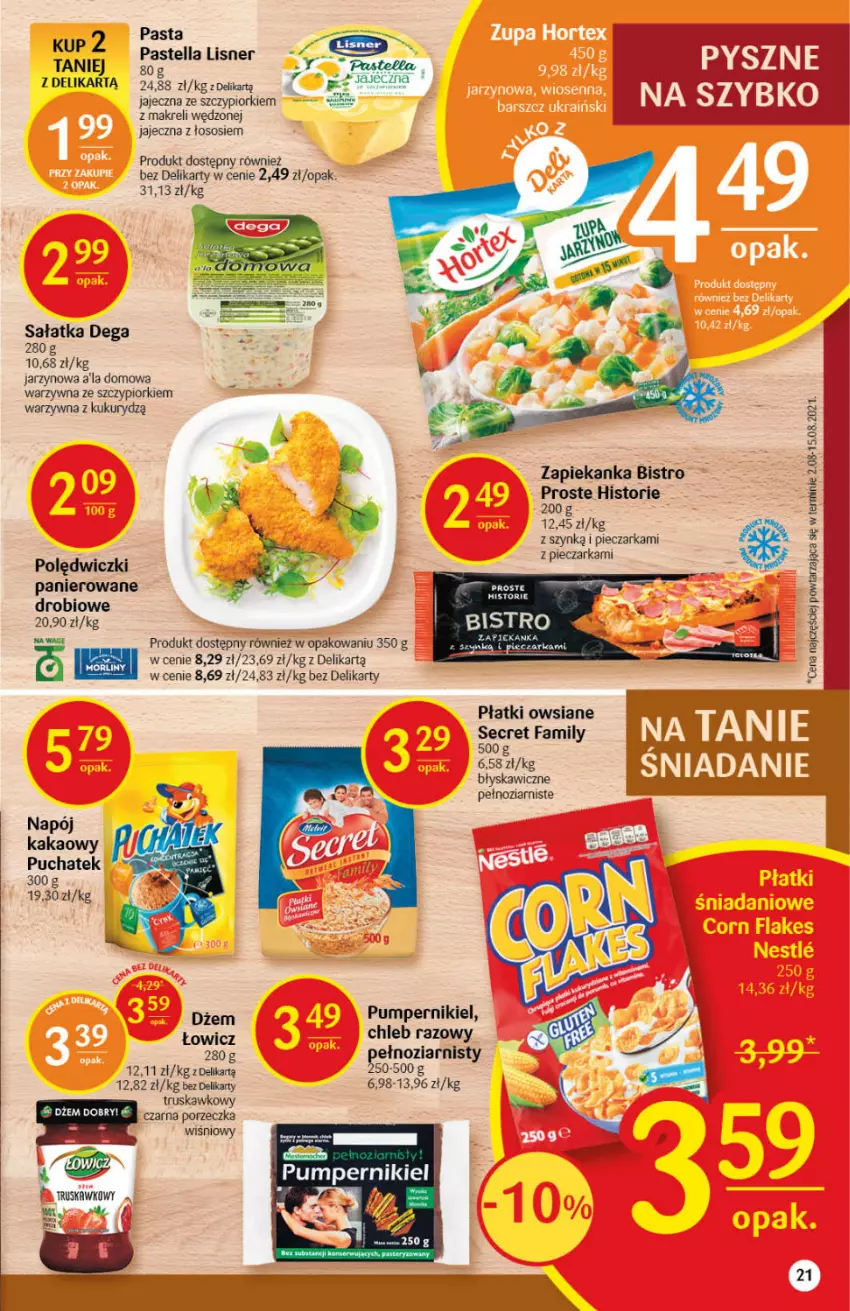 Gazetka promocyjna Delikatesy Centrum - Gazetka DC40 n. fresh - ważna 07.10 do 13.10.2021 - strona 21 - produkty: Chleb, Dega, Dżem, Fa, Kakao, Lisner, Napój, Piec, Pieczarka, Płatki owsiane, Por, Sałat, Sałatka, Sos, Wagi, Zapiekanka