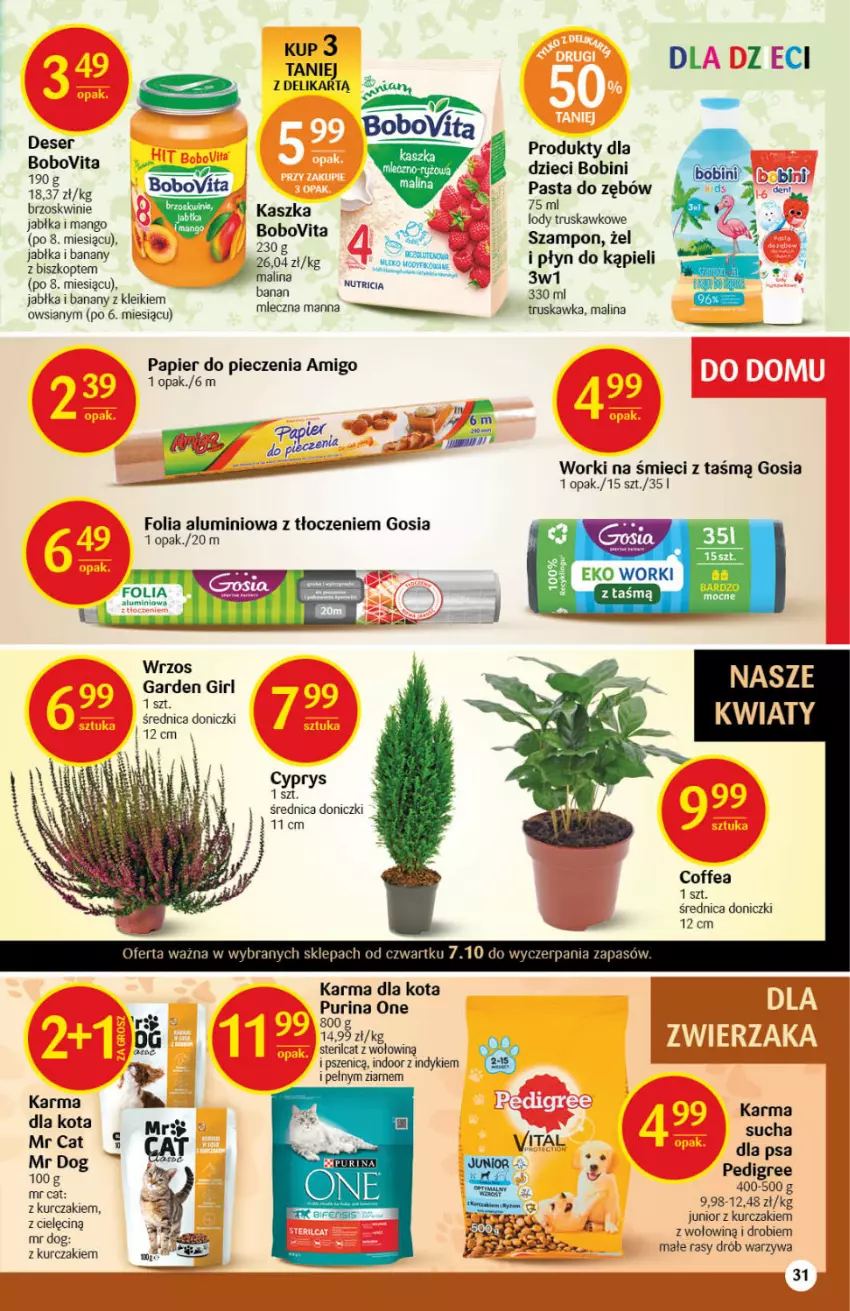 Gazetka promocyjna Delikatesy Centrum - Gazetka DC40 n. fresh - ważna 07.10 do 13.10.2021 - strona 31 - produkty: Banany, BoboVita, Drób, Dzieci, Folia aluminiowa, Jabłka, Kurczak, Lody, Mango, Papier, Papier do pieczenia, Pasta do zębów, Pedigree, Piec, Płyn do kąpieli, Pur, Purina, Sok, Szampon, Warzywa, Worki na śmiec, Worki na śmieci