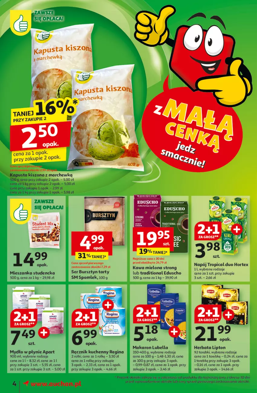 Gazetka promocyjna Auchan - z MAŁĄ CENKĄ dźwigniesz więcej! Moje - ważna 06.02 do 12.02.2025 - strona 6 - produkty: Bell, Bella, Bursztyn, Gin, Herbata, Hortex, Kawa, Kawa mielona, Lipton, Lubella, Makaron, Mieszanka studencka, Mydło, Mydło w płynie, Napój, Ręcznik, Ręcznik kuchenny, Rolki, Ser, Tropical