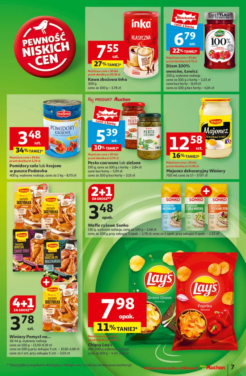 Gazetka promocyjna Auchan - z MAŁĄ CENKĄ dźwigniesz więcej! Moje - ważna 06.02 do 12.02.2025 - strona 9 - produkty: Chipsy, Dżem, Inka, Kawa, Kawa zbożowa, Majonez, Pesto, Podravka, Pomidory, Ryż, Sonko, Wafle, Winiary