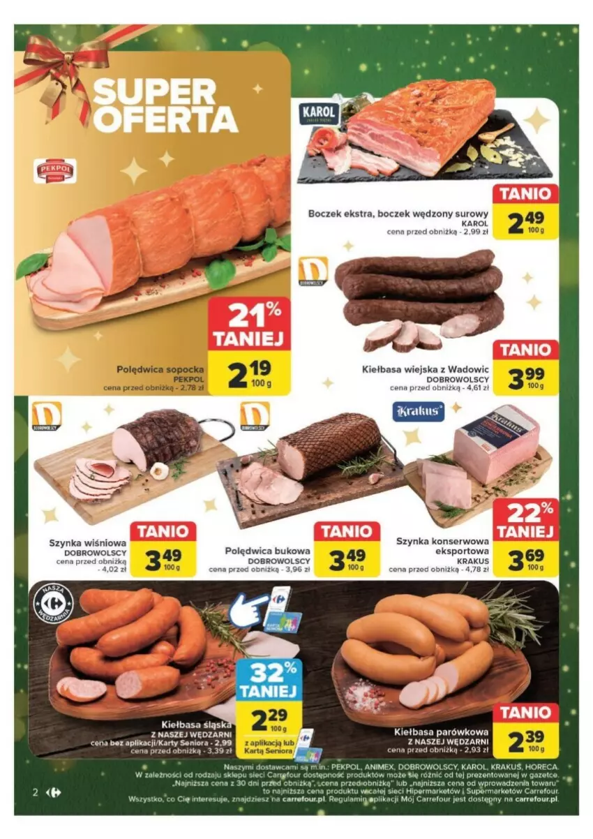 Gazetka promocyjna Carrefour - ważna 09.12 do 15.12.2024 - strona 12 - produkty: Boczek, Kiełbasa, Kiełbasa wiejska, Krakus, Pekpol, Polędwica, Por, Ser, Sport, Szynka, Szynka konserwowa