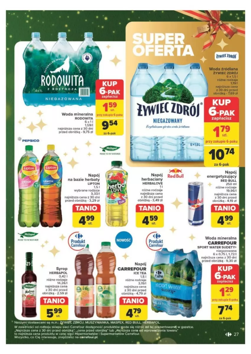 Gazetka promocyjna Carrefour - ważna 09.12 do 15.12.2024 - strona 20 - produkty: Herbapol, Ice tea, LANA, Lipton, Napój, Por, Red Bull, Sport, Syrop, Woda, Woda mineralna