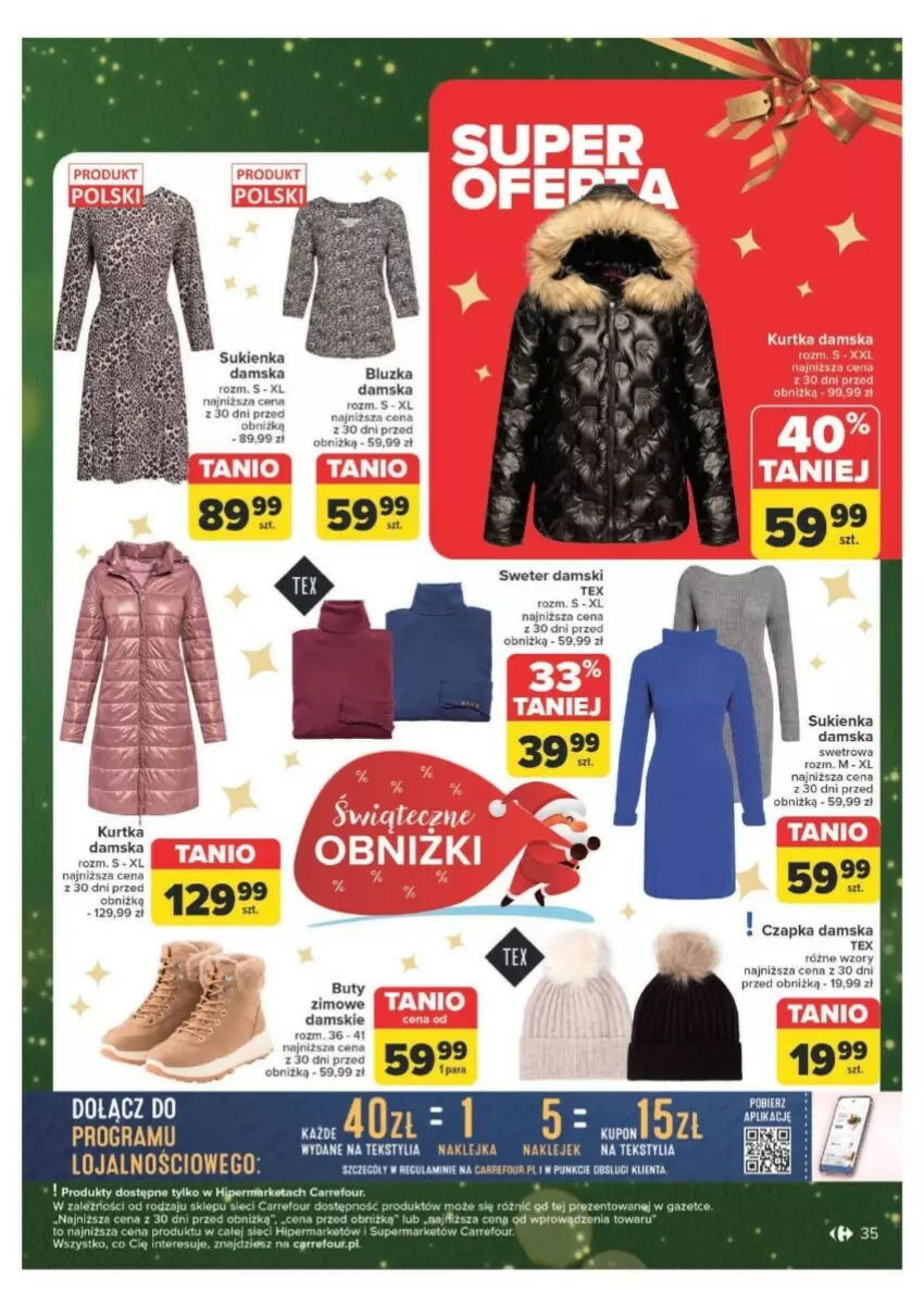 Gazetka promocyjna Carrefour - ważna 09.12 do 15.12.2024 - strona 29 - produkty: Buty, Buty zimowe, Czapka, Klej, Kurtka, Sukienka, Sweter