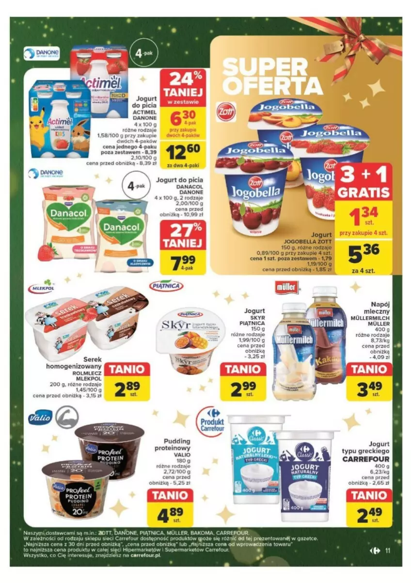 Gazetka promocyjna Carrefour - ważna 09.12 do 15.12.2024 - strona 3 - produkty: Actimel, Bakoma, Bell, Bella, Danone, Dega, Jogobella, Jogurt, Piątnica, Pudding, Rolmlecz, Zott