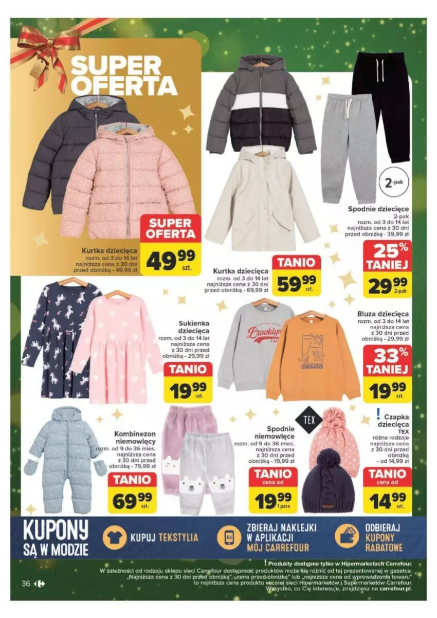 Gazetka promocyjna Carrefour - ważna 09.12 do 15.12.2024 - strona 30 - produkty: Bluza, Czapka, Dzieci, Klej, Kombinezon, Kurtka, Kurtka dziecięca, Spodnie, Sukienka