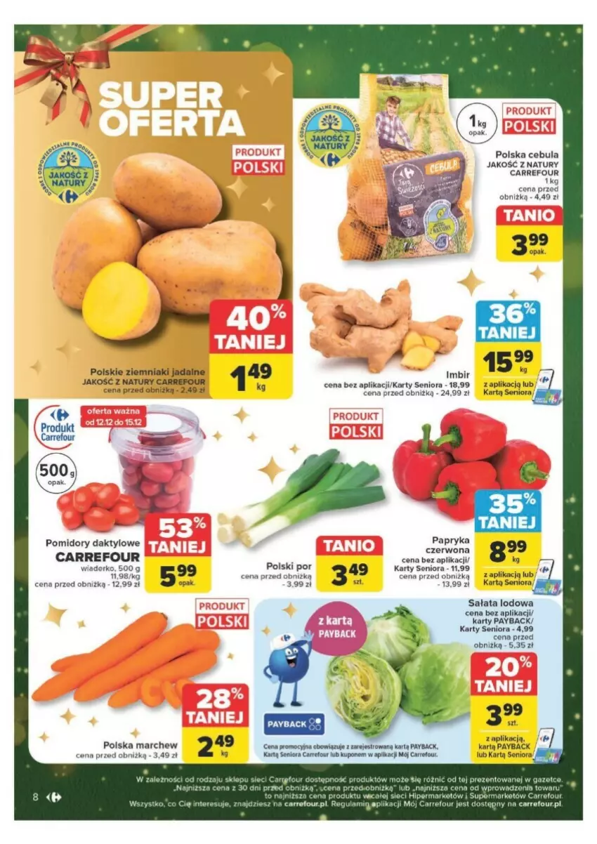 Gazetka promocyjna Carrefour - ważna 09.12 do 15.12.2024 - strona 43 - produkty: Cebula, Imbir, Papryka, Papryka czerwona, Pomidory, Por, Sałat, Sałata lodowa, Ziemniaki