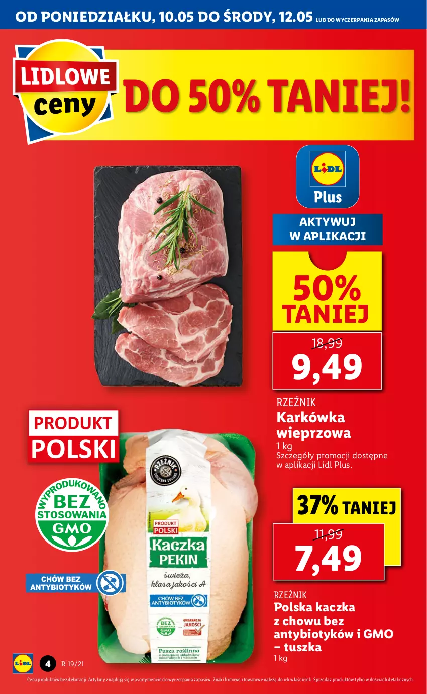 Gazetka promocyjna Lidl - GAZETKA - ważna 10.05 do 12.05.2021 - strona 4 - produkty: Kaczka, Karkówka wieprzowa, Tusz