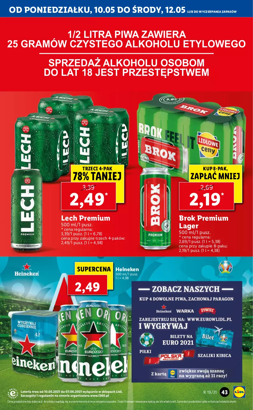 Gazetka promocyjna Lidl - GAZETKA - ważna 10.05 do 12.05.2021 - strona 43 - produkty: Heineken, Lech Premium