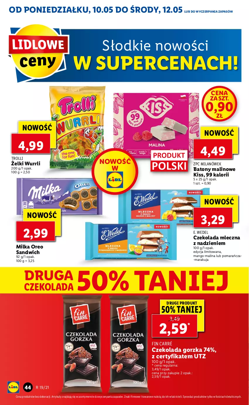 Gazetka promocyjna Lidl - GAZETKA - ważna 10.05 do 12.05.2021 - strona 44 - produkty: Baton, Czekolada, Czekolada gorzka, Czekolada mleczna, E. Wedel, Mango, Milka, Oreo