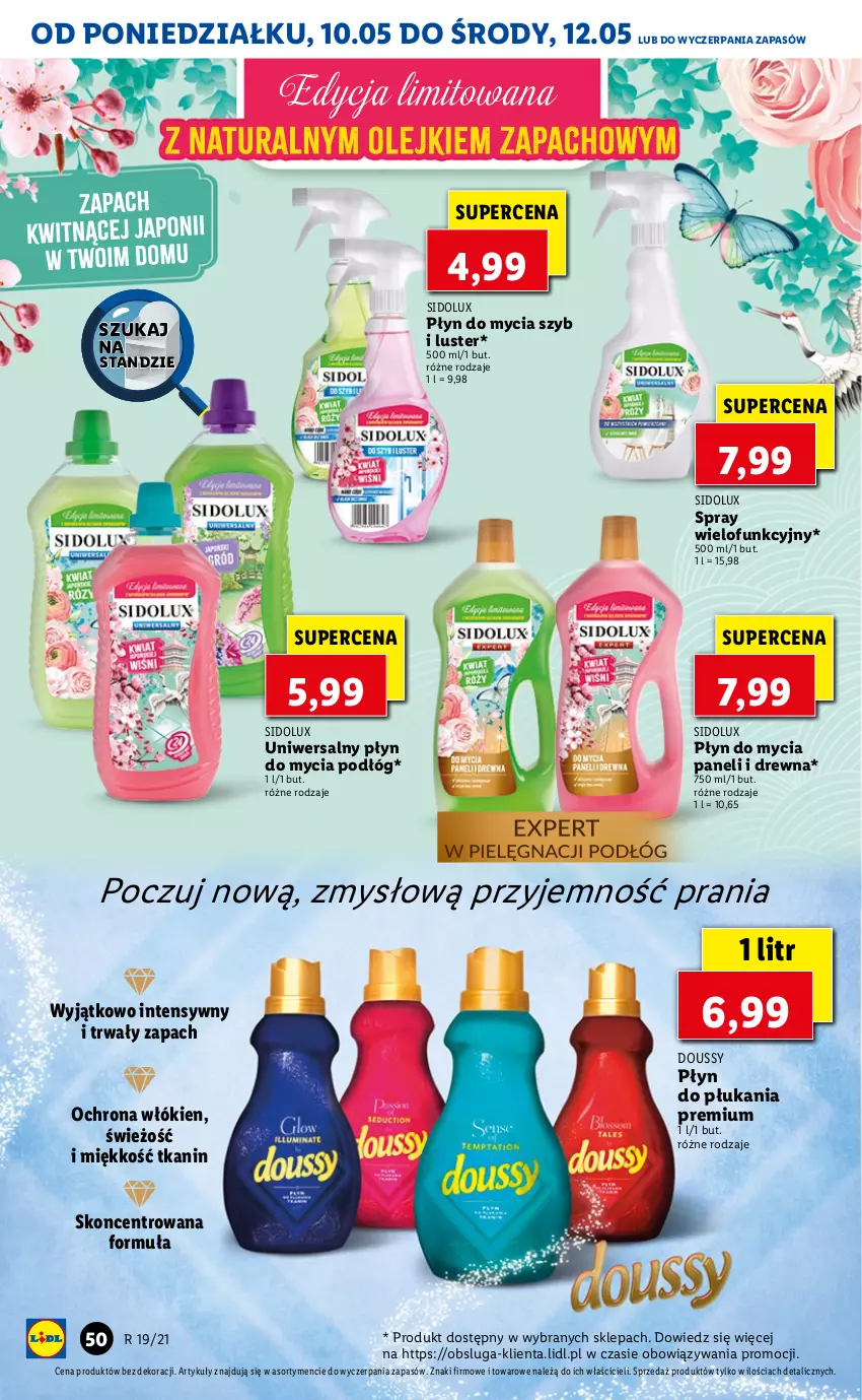 Gazetka promocyjna Lidl - GAZETKA - ważna 10.05 do 12.05.2021 - strona 50 - produkty: Płyn do mycia, Płyn do mycia paneli, Płyn do mycia podłóg, Płyn do płukania, Sidolux