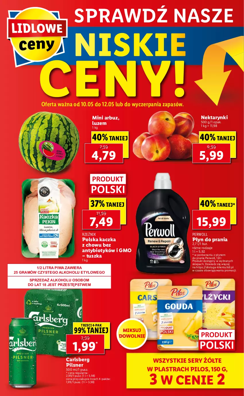 Gazetka promocyjna Lidl - GAZETKA - ważna 10.05 do 12.05.2021 - strona 56 - produkty: Arbuz, Carlsberg, Gra, Kaczka, Nektar, Perwoll, Pilos, Piwa, Płyn do prania, Por, Ser, Tusz