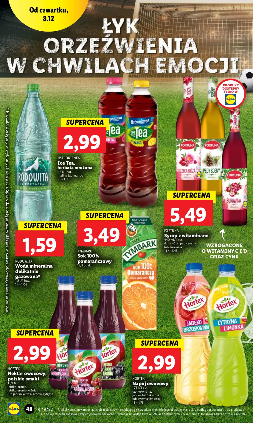 Gazetka promocyjna Lidl - GAZETKA - ważna 07.12 do 11.12.2022 - strona 54 - produkty: Aronia, Cynk, Dzika róża, Fortuna, Herbata, Hortex, Ice tea, Limonka, Mango, Napój, Nektar, Róża, Sok, Sos, Syrop, Tymbark, Woda, Woda mineralna