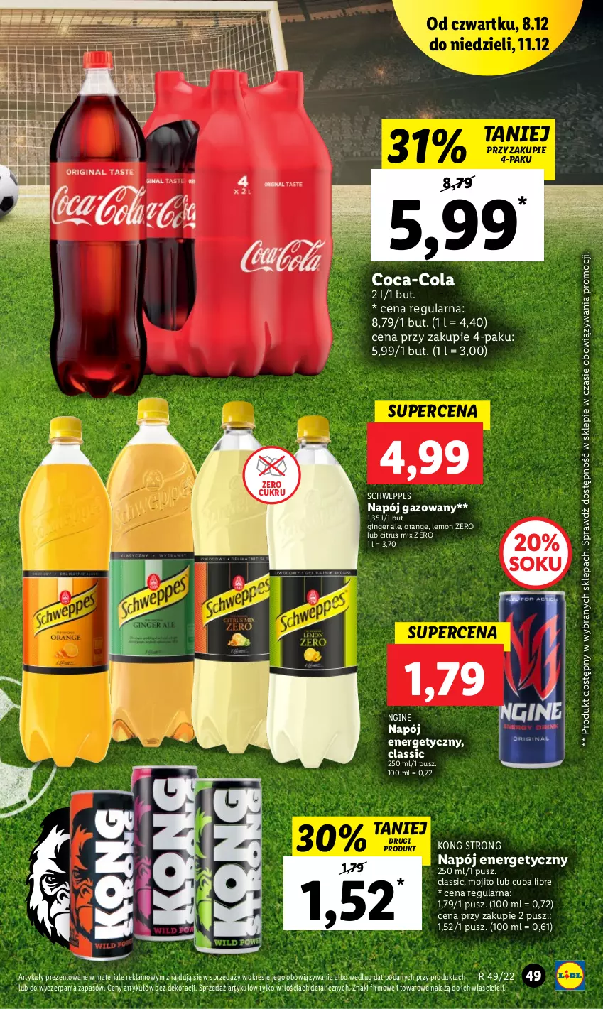 Gazetka promocyjna Lidl - GAZETKA - ważna 07.12 do 11.12.2022 - strona 55 - produkty: Coca-Cola, Gin, Napój, Napój energetyczny, Napój gazowany, Schweppes, Sok