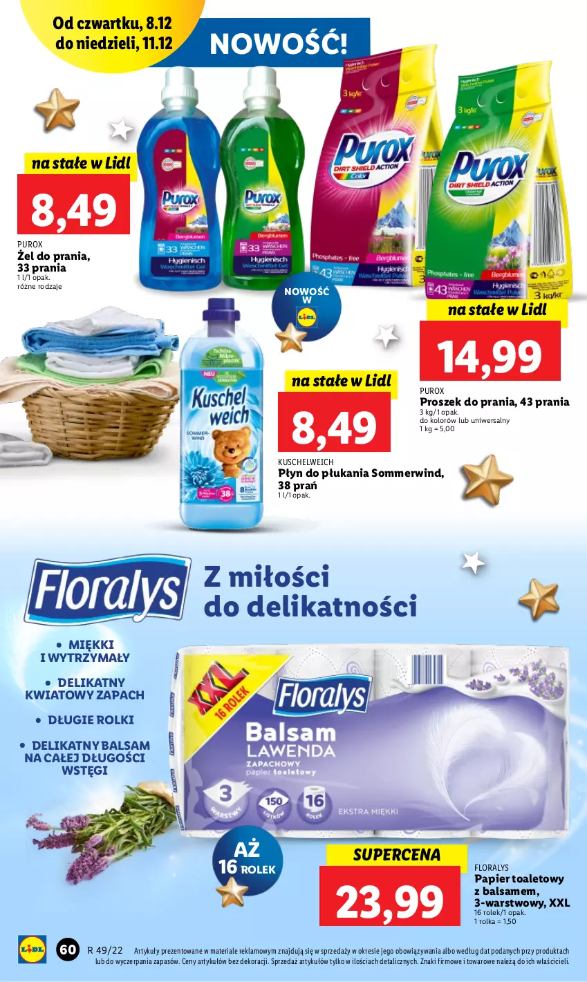 Gazetka promocyjna Lidl - GAZETKA - ważna 07.12 do 11.12.2022 - strona 66 - produkty: Flora, Papier, Papier toaletowy, Płyn do płukania, Proszek do prania, Pur, Rolki