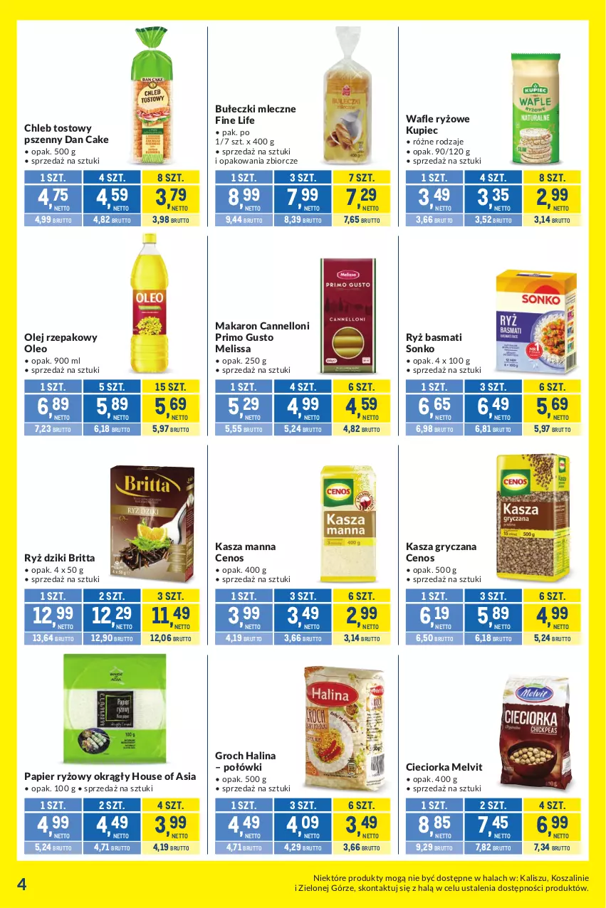 Gazetka promocyjna Makro - Kupujesz więcej płacisz mniej - ważna 01.09 do 28.09.2026 - strona 4 - produkty: Brit, Bułeczki, Bułeczki mleczne, Cenos, Chleb, Chleb tostowy, Cieciorka, Dan Cake, Groch, Gry, House of Asia, Kasza, Kasza gryczana, Kosz, Kupiec, Makaron, Melvit, Olej, Olej rzepakowy, Oleo, Orka, Papier, Papier ryżowy, Piec, Ryż, Ryż basmati, Sonko, Szal, Wafle