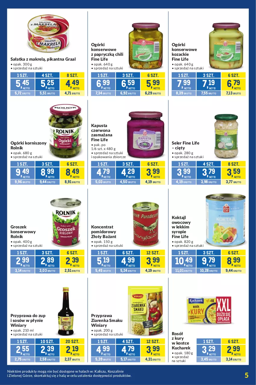 Gazetka promocyjna Makro - Kupujesz więcej płacisz mniej - ważna 01.09 do 28.09.2026 - strona 5 - produkty: Gra, Graal, Groszek, Koncentrat pomidorowy, Korniszony, Kosz, Kucharek, Makrelą, Ogórki konserwowe, Rolnik, Rosół, Sałat, Sałatka, Sałatka z makrelą, Ser, Sos, Syrop, Szal, Winiary