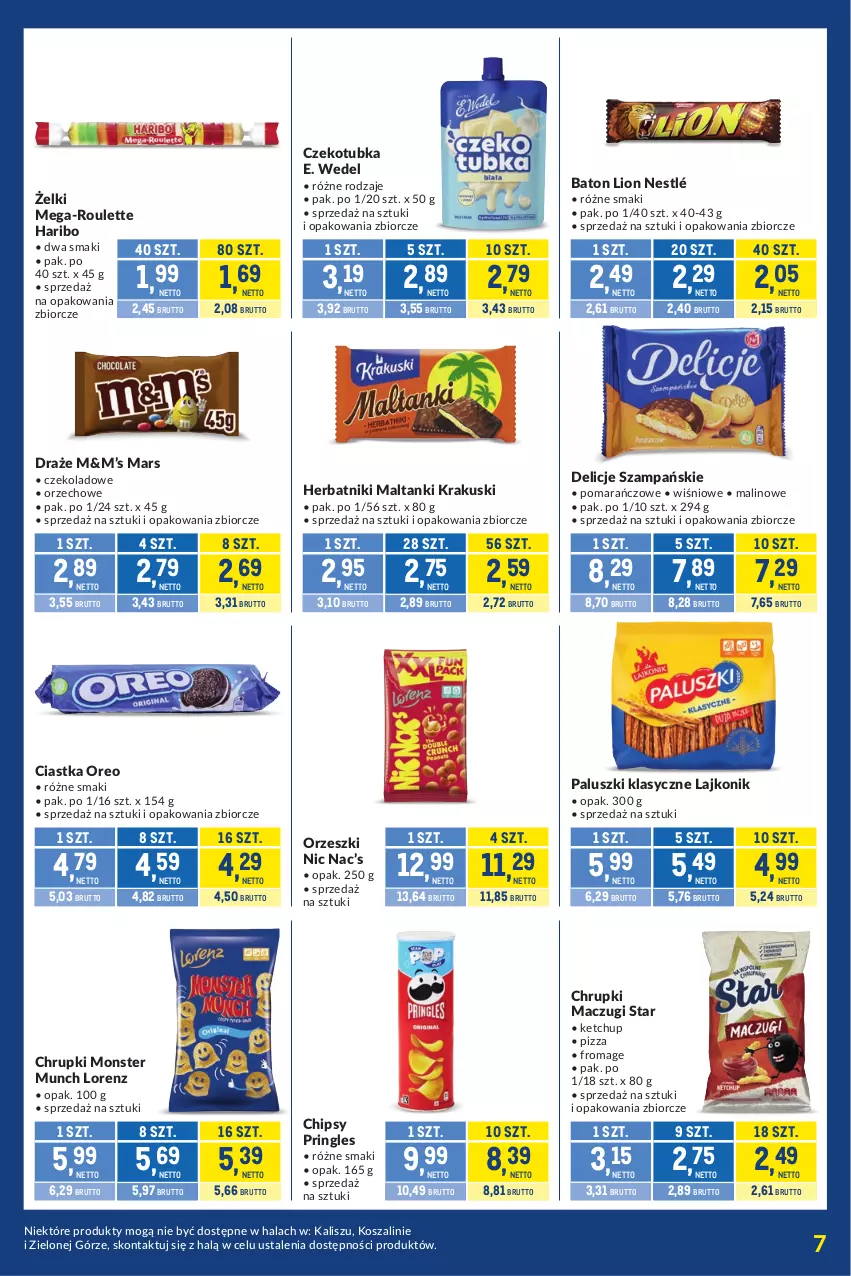 Gazetka promocyjna Makro - Kupujesz więcej płacisz mniej - ważna 01.09 do 28.09.2026 - strona 7 - produkty: Baton, Chipsy, Chrupki, Ciastka, Delicje, E. Wedel, Haribo, Herbatniki, Ketchup, Kosz, Krakus, Krakuski, Lajkonik, Lion, Lorenz, Mars, Monster Munch, Nestlé, Oreo, Orzeszki, Pizza, Pringles, Szal