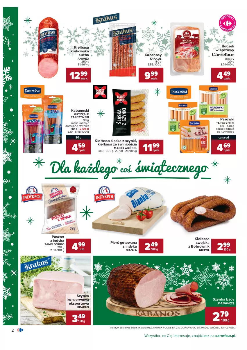 Gazetka promocyjna Carrefour - Gazetka Carrefour - ważna 13.12 do 19.12.2021 - strona 2 - produkty: Bianka, BIC, Boczek, Boczek wieprzowy, Gry, Kabanos, Kiełbasa, Kiełbasa krakowska, Kiełbasa śląska, Krakus, Madej Wróbel, Parówki, Pasztet, Pasztet z indyka, Por, Ser, Sport, Szynka, Szynka konserwowa, Tarczyński