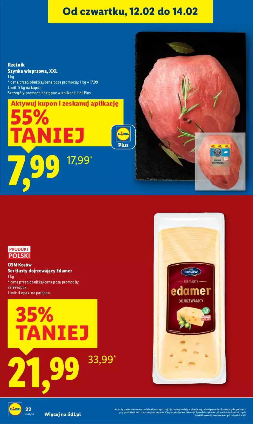 Gazetka promocyjna Lidl - GAZETKA - ważna 12.02 do 14.02.2026 - strona 22 - produkty: Edam, Ser, Szynka, Szynka wieprzowa