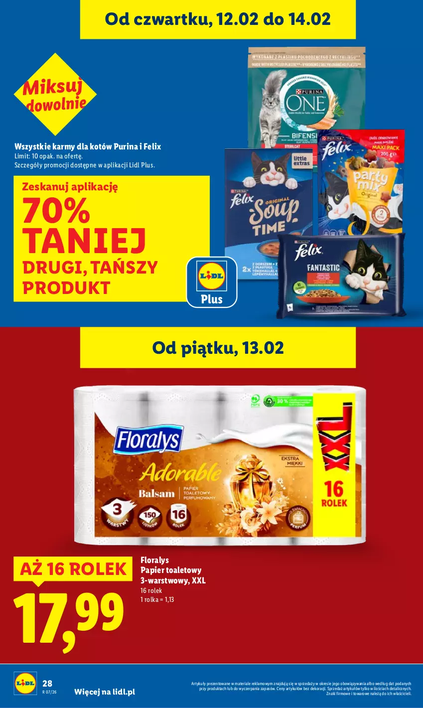 Gazetka promocyjna Lidl - GAZETKA - ważna 12.02 do 14.02.2026 - strona 28 - produkty: Felix, Flora, Papier, Papier toaletowy, Pur, Purina