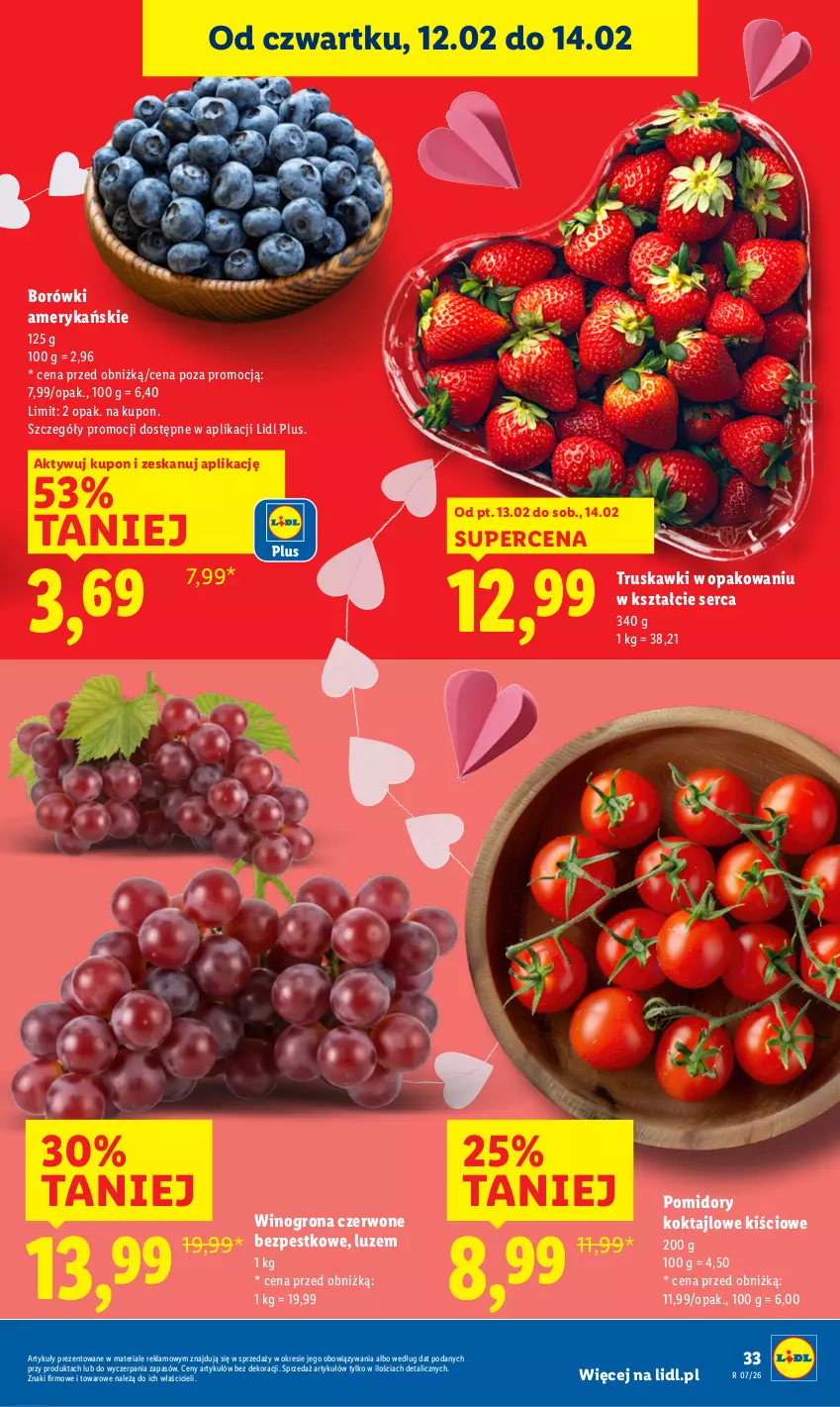 Gazetka promocyjna Lidl - GAZETKA - ważna 12.02 do 14.02.2026 - strona 33 - produkty: Pomidory, Ser, Truskawki, Wino, Winogrona
