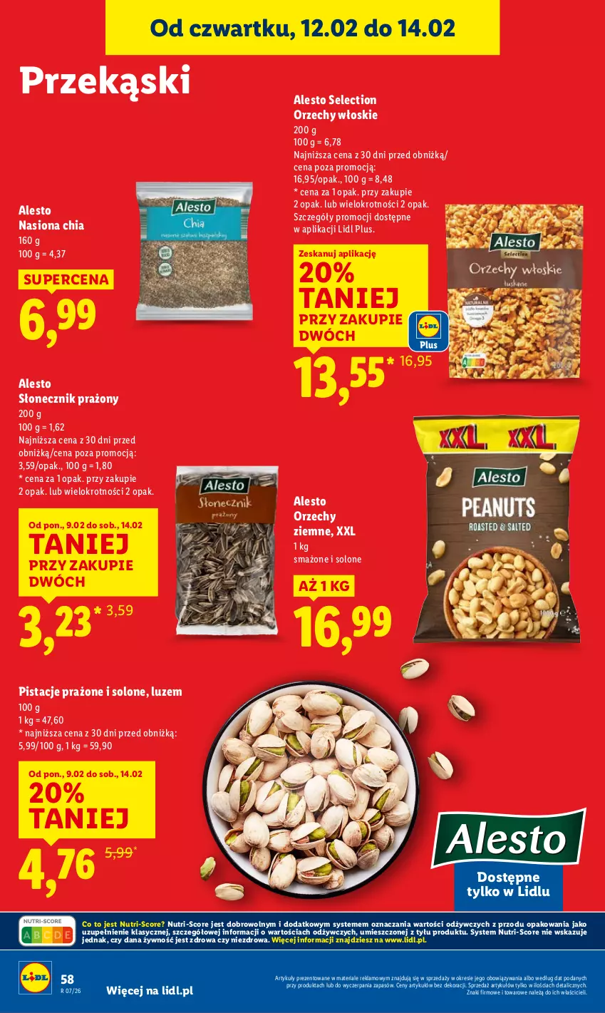 Gazetka promocyjna Lidl - GAZETKA - ważna 12.02 do 14.02.2026 - strona 58 - produkty: Chia, O nas, Orzechy włoskie, Pistacje, Słonecznik prażony