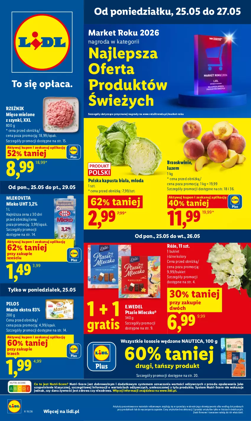 Gazetka promocyjna Lidl - Gazetka ważna od 25.05 do 27.05 - ważna 25.05 do 27.05.2026 - strona 1 - produkty: Brzoskwinie, Bukiet, Gra, Masło, Mięso, Mięso mielone, Mięso mielone z szynki, Mleczko, Mleko, Mlekovita, Pilos, Ptasie mleczko, Sos